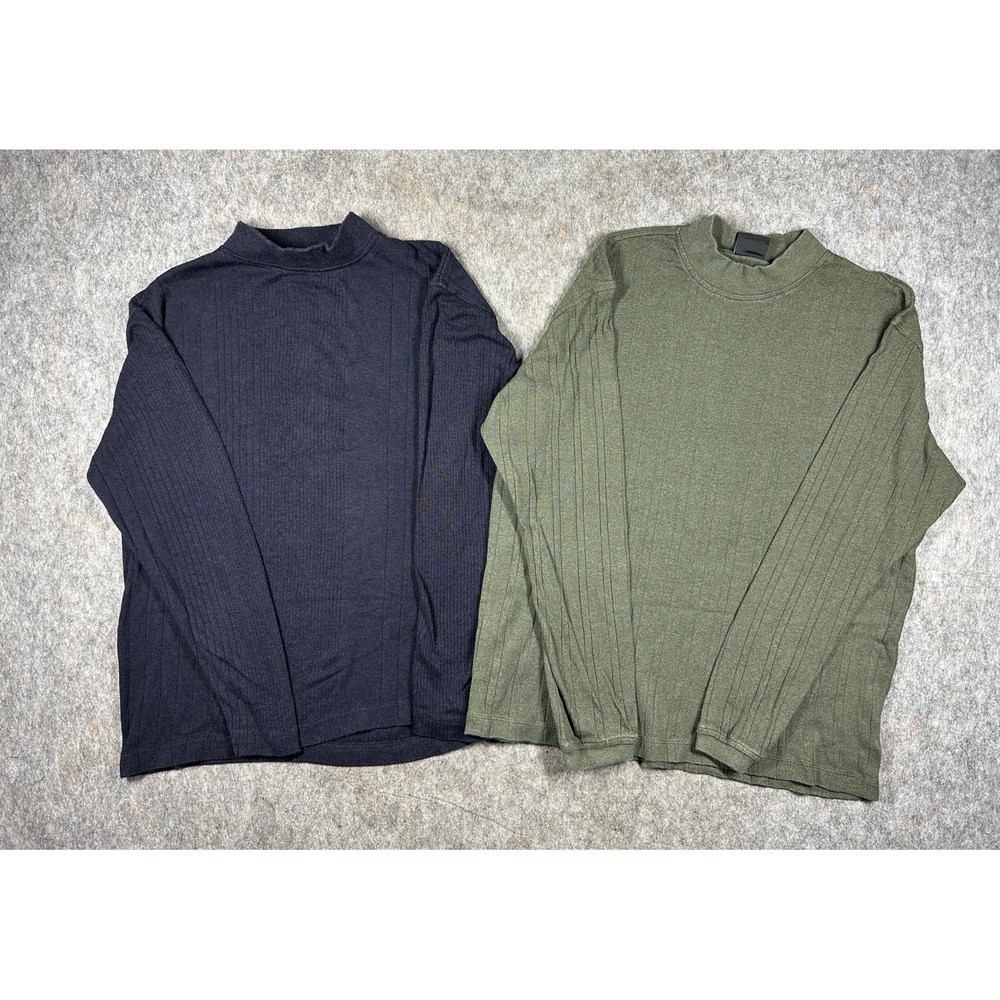 J Ferrar Ribbed Mock Neck Shirts Mens M Olive Gray Long Sleeve Lot of 2
